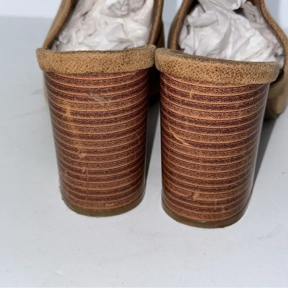 Bamboo Faux Suede Peep Toe Ankle Strap Block Heel Shoes 8/38 Y2K Boho Momcore - Picture 7 of 11